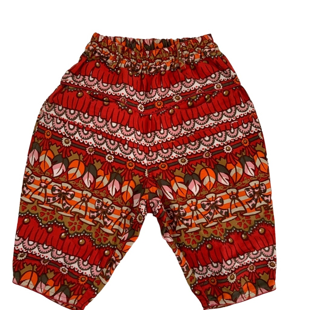 OLILY PANT 12MO 4 POCKETS RED ORANGE ELASTIC WAIST FUN PATTERN